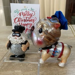 Biker Santa Rock Cool Dude  With Bulldog Nautical Outfit bundle of 2 Christmas